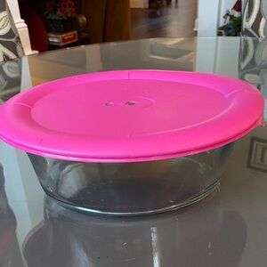 Pyrex oval Glass Bowl with Pink Lid